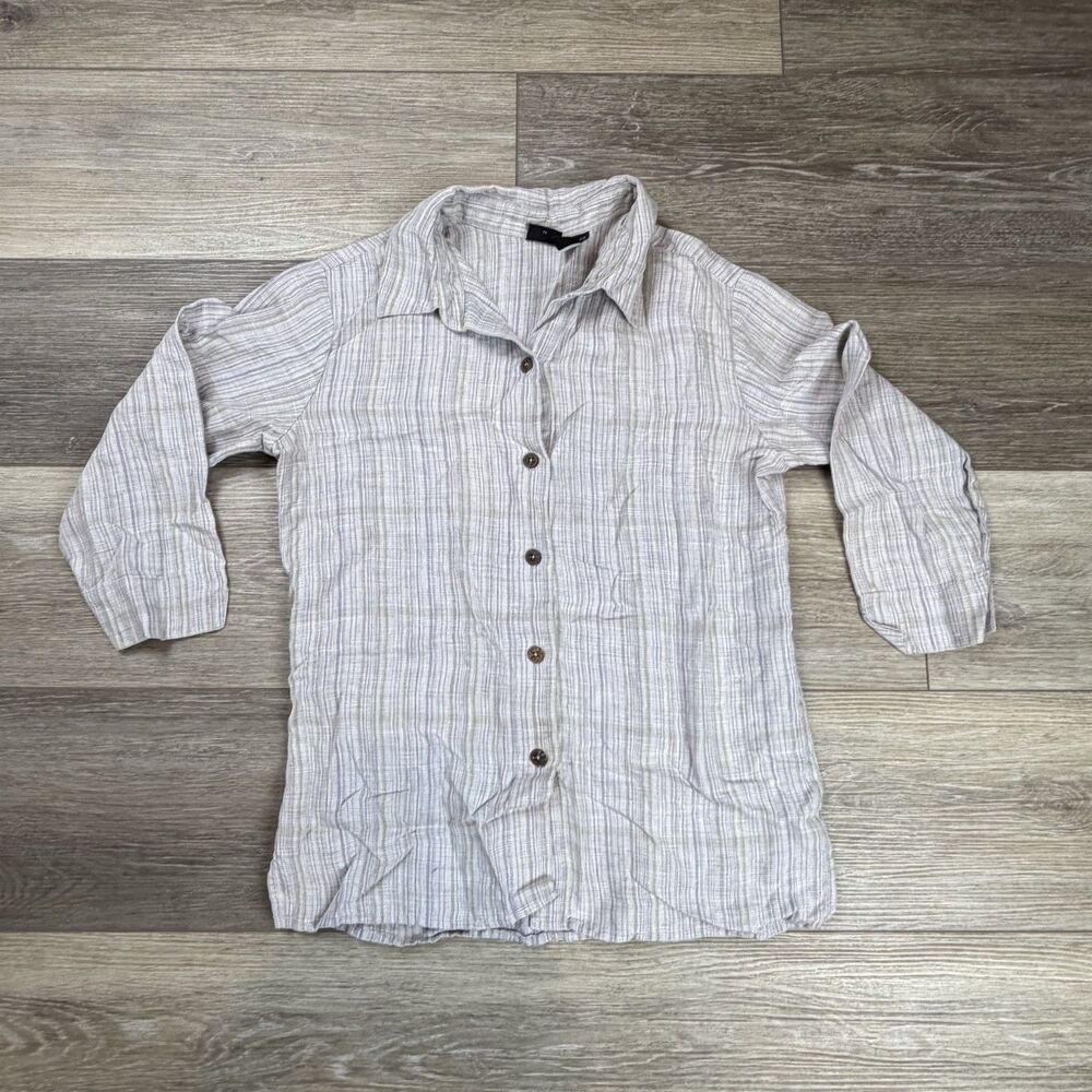 Patagonia Button-Up Shirt Womens Size 2 Beige Striped Cotton Casual Top
